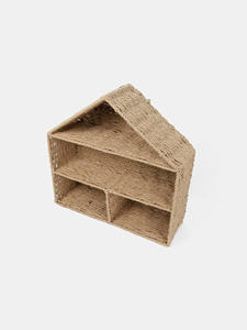 Étagère murale en jonc de mer durable pour chambre d'enfant, bibliothèque flottante, jolies formes de maison, organisateurs de rangement en osier tressé, décorations - Product Image 3