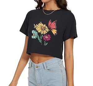 Camiseta Corta Personalizada con Estampado Elegante, Camiseta de Moda de Alta Calidad para Entrenamiento, Yoga, Fitness, Mujer, Talla Grande, 100% Algodón - Product Image 3