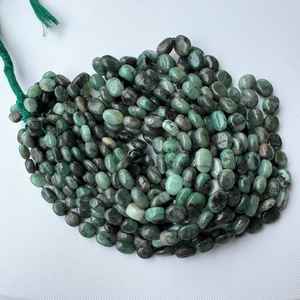 Perles ovales lisses en émeraude naturelle, perles de pierres précieuses en émeraude verte, pour la fabrication de bijoux - Product Image 6