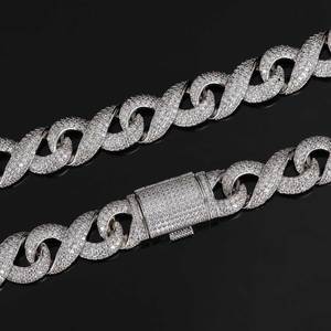 Mens Lab Grown Diamond 925 Silver Iced Out Interlocking Link Chain Cuban Style Luxury <b>Statement</b> <b>Necklace</b> Fashion Jewellery Bling - Product Image 2