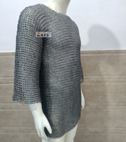 Chemise de mailles médiévale en acier doux, 9 mm, à rivets plats, demi-manches, finition huilée, pour armure viking, reconstitution historique et costume de foire