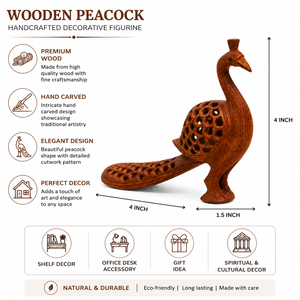 Statue de paon en bois artisanale |   Figurine d'oiseau en bois sculpté |   Décoration d'intérieur - Product Image 5