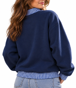 Sudadera de cuello alto personalizada al por mayor para mujer, con apliques bordados estilo universitario, cuello acanalado, forro polar de invierno - Product Image 3