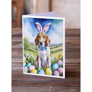 Whimsical A7 Tamaño 5x7 Tarjetas de felicitación de notas en blanco Paquete de 8 Foxhound inglés Diseño de caza de huevos de Pascua con sobres - Product Image 2