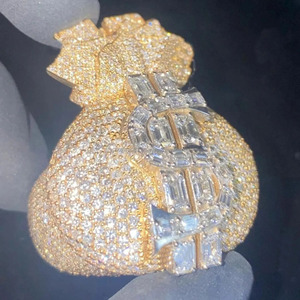 Anillo de Campeonato Hip Hop para Hombre, Diseño de Bolsa de Dinero, Chapado en Rodio, Plata de Ley 925, Hecho a Mano y Personalizado - Product Image 2