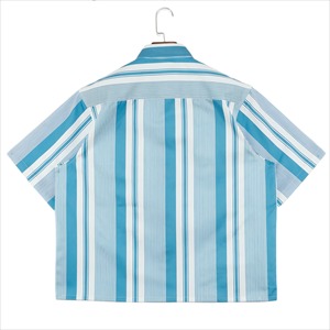 Chemises à manches courtes en coton pur à rayures bleues et blanches avec logo personnalisé pour hommes élégants - Product Image 2