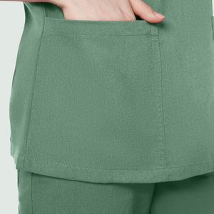 Women's 2 Piece Medical <b>Scrub</b> <b>Set</b> Short Sleeve Wide Leg Hospital Nurse Uniform Woven Stretch <b>Scrubs</b> Custom Color OEM Suit <b>Set</b> - Product Image 6
