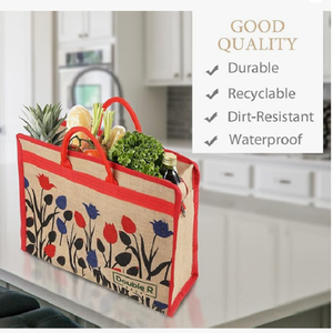 Premium Reusable Jute Grocery Tote <b>Bag</b> <b>Large</b> Eco Shopping Carry <b>Bag</b> with Reinforced Handles for <b>Beach</b> Market and Travel - Product Image 2