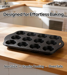ถาดอบมัฟฟินเหล็กคาร์บอนพรีเมียมเคลือบหินแกรนิตหลายชั้น ป้องกันการติดกระทะ ใช้กับเตาอบได้ กระจายความร้อนสม่ำเสมอ - Product Image 3