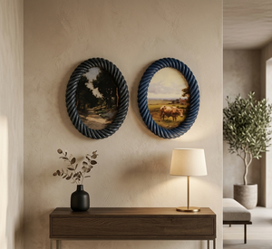 งานศิลปะตกแต่งผนังรูปวงรีทำมือ กรอบเรซิ่นบิดเกลียวพร้อมดีไซน์เชือก สีสันปรับแต่งได้ สไตล์วินเทจ กรอบรูปสำหรับตกแต่งบ้าน - Product Image 2