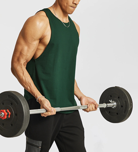 Activewear Sleeveless Men's Dropped Armhole Cotton Tank Tops Plain Anti-UV Quick Dry Silk Screen Printed Gym Vests Wholesale - Product Image 5