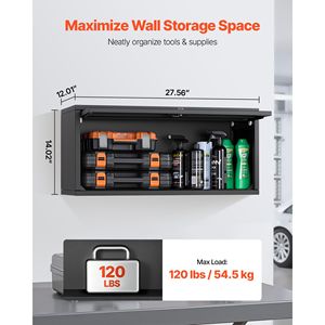 Armadio Portautensili da Garage in Metallo Sospeso 27.56L X 12.01P X 14.02A Pollici, Capacità 120 Libbre per Ripiano, con Anta a Ribalta per Montaggio a Parete - Product Image 2
