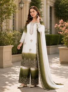 Designer Ombre Pakistani Salwar Kameez Suit Dupatta Embroidered Palazzo Set Winter Summer Party Wear Festive Ethnic Dress Women - Product Image 4