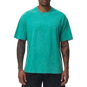 เสื้อยืดโอเวอร์ไซส์สีเขียวฟอกกรด ขายส่ง ผ้าคอตตอนหนา รับผลิตตามแบบ OEM พร้อมสกรีนโลโก้ เสื้อผ้าสตรีทแวร์ผู้ชาย - Product Image 1