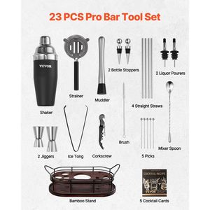 Juego de Coctelería de Acero Inoxidable de 23 Piezas, Herramientas de Bar con Soporte de Bambú, Kit de Bartender para Martini, Accesorios que Incluyen Cuchara Mezcladora - Product Image 2