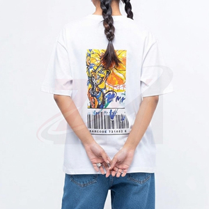 T-shirt oversize en coton écologique pour femme, motif uni, style décontracté, coupe longue et ajustée, avec logo personnalisé pour l'été - Product Image 4