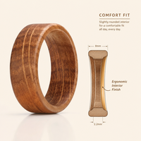 Bague de mariage artisanale en bois de fût de whisky naturel, double rainure, solide et bombée, pour hommes et femmes