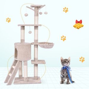 56-Inch Cat Tree & Scratcher Condo <b>Scratching</b> <b>Posts</b> with Ladder Play Area for Cats - Product Image 2
