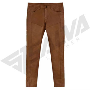 Pantalones de Motociclista de Cuero Marrón para Hombre SALVA LEATHER, Cintura Media, Cierre de Botones, Corte Recto, Peso Medio, Estilo Casual, Secado Rápido - Product Image 2