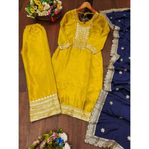 Conjuntos de Diseñador para Mujer, Traje de Chinon Bordado con Trabajo de Lentejuelas Bordadas - Product Image 1