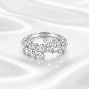 Luxury <b>Silver</b> Adjustable Marquise-cut Leaf Half Eternity <b>Wedding</b> <b>Band</b> Elegant Cluster Setting Moissanite Engagement Party Gift - Product Image 6