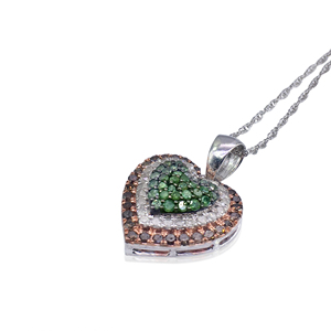 Collier pendentif en diamants naturels verts, blancs et bruns de 1,12 carats pour femmes en argent sterling 925, chaîne de 18 pouces, taille ronde - Product Image 1