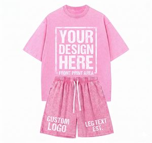 Conjunto de Camiseta y Pantalones Cortos de Verano con Lavado Ácido Vintage Personalizado - Atuendo Unisex Oversize Ecológico - Personaliza con tu Logotipo o Texto - Product Image 1