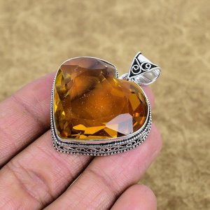 Faceted Citrine Pendant Handmade 925 Sterling Silver Yellow Colour Heart Shape Gemstone Vintage Jewelry - Product Image 5