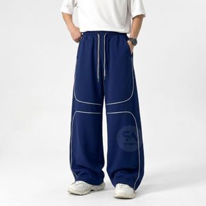 Premium <b>Men's</b> Contrast Stitch Baggy Sweatpants Relaxed Straight Leg Drawstring Casual Street Fashion <b>Lounge</b> <b>Trousers</b> - Product Image 1