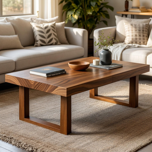 Table basse artisanale en bois de noyer massif, design rustique moderne, pour salon, bureau à domicile, mobilier de salon - Product Image 1
