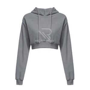 Fitness Apparel Custom High Quality Gym Crop <b>Top</b> Cotton Fleece Women Crop Hoodies No <b>String</b> Sweatpants Tracksuits Set - Product Image 2