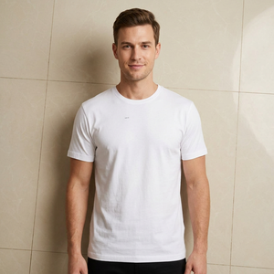 <b>Men's</b> <b>White</b> 100% Cotton Crew Neck Short Sleeve Solid T-<b>Shirt</b> Regular Fit Breathable Jersey Summer Tee 160 GSM Eco-Friendly - Product Image 1