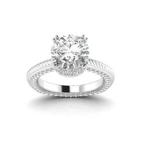 Bague solitaire AJRETAIL en or blanc sertie de diamants de laboratoire ronds de 4,105 carats, couleur F, clarté VS1, certifiée IGI - Product Image 1