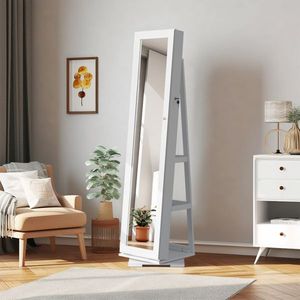 360 Degree Rotation PVC Film Dresser with Full Body Mirror Cabinet Moisture-Proof Super Storage Jewelry Mirr - Product Image 1