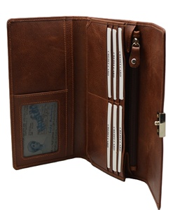 Handmade Premium Quality Genuine Leather Women's <b>Wallet</b> Button Closure Polyester Lining Vintage <b>Trifold</b> RFID Blocking Long - Product Image 6