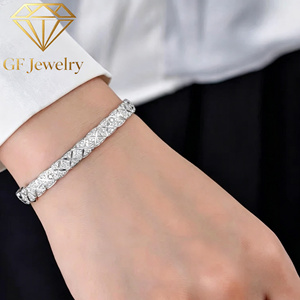 Brazalete de Diamantes Cultivados en Laboratorio de Platino, Diseño de Rombo con Pavé Completo, Estilo Clásico, Brazalete de Diamantes de Círculo Completo, Joyería Fina de Lujo para Mujer - Product Image 1