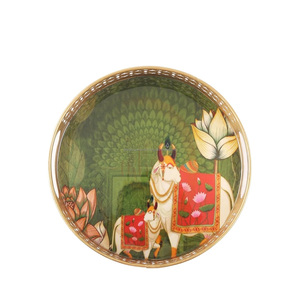 Pichwai Tray for Return Gifts Round Metal Tray Home Decor Items | Traditional Tray for Diwali | Elegant Gift Trays for Wedding - Product Image 1