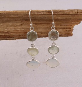 Natural Prehnite & Opalite Multi-Stone <b>Earrings</b> 925 Sterling Silver Faceted Gemstone Triple Drop <b>Earrings</b> <b>Handmade</b> Wholesale - Product Image 3