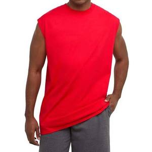 เสื้อกล้ามคอกลมแขนกุดสีแดงสำหรับผู้ชายแบบลำลองถักนิตติ้งสีทึบพอดีตัว - Product Image 4