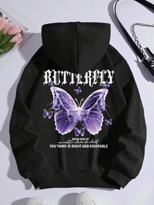 Sweat-shirts pour femmes avec impression de papillon violet magnifique, sweat-shirts en molleton avec poche, sweat-shirts décontractés simples avec logo personnalisé pour femmes - Product Image 2