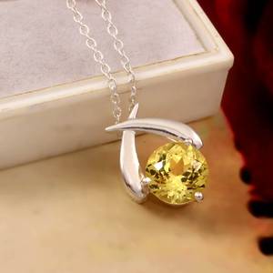 Pendentif saphir jaune en argent sterling 925, breloque ronde, pendentif de fiançailles, cadeau de demande en mariage, bijoux pour femmes - Product Image 5
