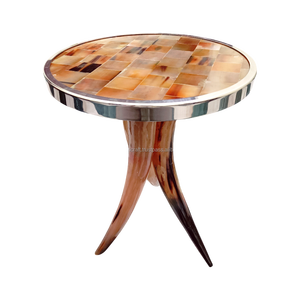 Handmade Natural Horn Inlay Round <b>Coffee</b> <b>Table</b> Luxury <b>Rustic</b> Wooden Real Touch Home Christmas Lighting Interior Design India - Product Image 1