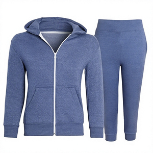 Men's Solid Blue Hooded Tracksuit Full Sleeve Zipper Closure Casual Winter Wear Side Pockets Skinny Fit Quick Dry 100% Polyester - Product Image 1