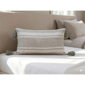 Funda de Cojín Rectangular a Rayas 100% Lino, Funda de Almohada Decorativa con Borlas, Tejida, Ecológica, Lavable, para Sofá y Hogar - Product Image 2