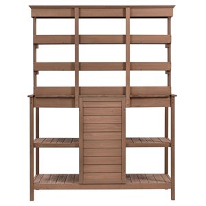 Tavolo da Lavoro da Giardino in Legno Stile Rustico da 168 cm con 2 Cassetti e Ripiani Aperti, Armadio Contenitore per Esterni - Product Image 4