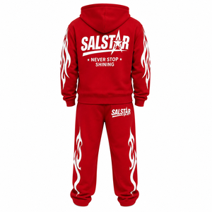 Ensemble de survêtement rouge personnalisé pour hommes, sweat à capuche et pantalon de jogging, imprimé flamme noire, streetwear, vêtements de sport décontractés, tenue 2 pièces - Product Image 2