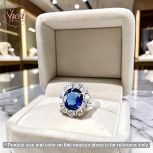 Bague de mariage de luxe pour femme en or blanc massif 18 carats avec saphir taille ovale et diamants naturels [Sheri Jewels] - Product Image 3