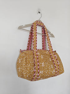 Petit sac de voyage unisexe à rayures imprimées, sac de voyage en coton matelassé, fermeture à glissière, doubles poignées, léger, 20-35L, sac de sport pour le week-end - Product Image 3