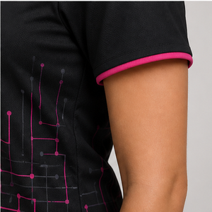 Polo Personalizado para Mujer con Diseño de Cuadrícula Negra y Magenta, de Secado Rápido, Transpirable, Manga Corta, Uniforme de Alto Rendimiento WPS-0859 - Product Image 6