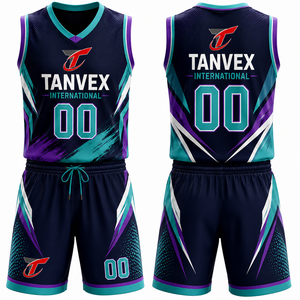 Ensemble de maillots de basket-ball sublimés TANVEX International, col en V, sans manches, séchage rapide, vêtements de sport pour hommes, imprimé géométrique - Product Image 5